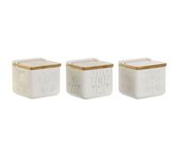 DKD Home Decor Saliera con Coperchio Blu Bianco Verde Lilla Bambù Scandi 750 ml 14 x 12,5 x 12 cm (3 pezzi)