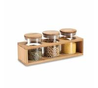 Set di 3 Barattoli DKD Home Decor 31 x 11 x 11,5 cm Naturale Bambù Vetro Boro