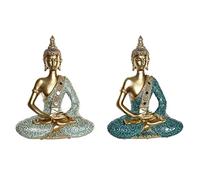 DKD Home Decor Statuina decorativa 24 x 11 x 31,2 cm, blu dorato Buddha orientale turchese (2 unità)