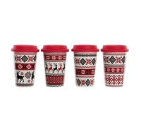 DKD Home Decor Tazza con coperchio del marchio, colore rosso, in silicone e porcellana (9,7 x 9,7 x 16 cm) (4 pezzi)