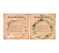 DKDDSSS 2 Pezzi Bracciale Donna Pietre Naturali con Ciondolo a Cuore, Bracciale Zebra Rosa Perline Naturali, Regali di Compleanno per Donne Ragazze Amica Moglie Fidanzata