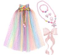 DKDDSSS 3 Pcs Mantello da Principessa, Costume Bambina Principessa, Per Cosplay, Feste A Tema Principesse, Feste Di Compleanno, Halloween, Carnevale (130cm)