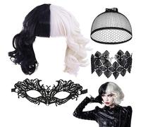 DKDDSSS 4 Pezzi Parrucca Donna Set, Parrucca in Bianco e Nero, Parrucca Cabaret, Parrucche Cosplay Anime, Accessori Carnevale Donna per Festa di Halloween Carnevale Cosplay