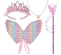 DKDDSSS Ali di Fata, Ali di Fata Bambina, Bacchetta da Fata, Ragazza Paillettes Tiara Corona, Collana Perline a Forma di Farfalla, per Feste A Tema Carnevale O Fata, Halloween Compleanno Cosplay
