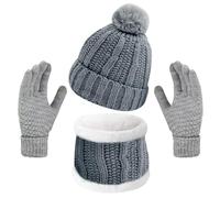 DKDDSSS Cappello Sciarpa e Guanti Touch Screen Donna Invernali Berretto in Maglia, Donna Cappello Invernale Sciarpa Guanti Touch Screen Set Caldo Pile Foderati Scaldacollo Guanto Regalo