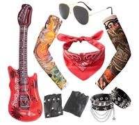 DKDDSSS HTTDSLF 9 Pezzi Punk Gothic Rocker Kit, Set di Accessori Anni '70, Punk Rocker Party Kit, Accessori per Costume da Discoteca anni '70 '80 e '90, Punk Rock per Cosplay Feste Rocker Look
