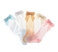 DKHAZE 5 Paia di Calze Lunghe con Fiocco per Neonata Calzini Estivi Alti al Ginocchio Bambina Calzini Eleganti a Rete Bimba Battesimo Principessa, Misto, 1-3 Anni
