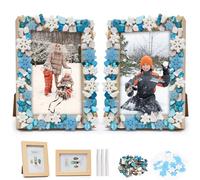 DKINY 2 Pezzi Fai Da Te Fiocco Neve Quadrato Photo Frame con Ornamenti Conchiglia e Colla Lattea per Bambini Creativa Attività Invernale Fatto a Mano Regalo Natale Party