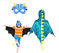 DKINY 2pz Costumi Dinosauro Bambini Blu Mantello Pterosauro con Maschera per Ragazzo Ragazza Travestimento Halloween Carnevale Festa di Primavera Vacanze Costume