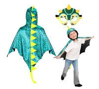 DKINY 2pz Costumi Dinosauro Bambini Ciano Mantello Pterosauro con Maschera per Ragazzo Ragazza Travestimento Halloween Carnevale Festa di Primavera Vacanze Costume