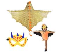 DKINY 2pz Costumi Dinosauro Bambini Dorato Mantello Pterosauro con Maschera per Ragazzo Ragazza Travestimento Halloween Carnevale Festa di Primavera Vacanze Costume