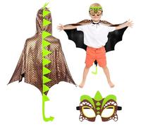 DKINY 2pz Costumi Dinosauro Bambini Marrone Mantello Pterosauro con Maschera per Ragazzo Ragazza Travestimento Halloween Carnevale Festa di Primavera Vacanze Costume