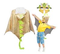 DKINY 2pz Costumi Dinosauro Bambini Oro Lucido Mantello Pterosauro con Maschera per Ragazzo Ragazza Travestimento Halloween Carnevale Festa di Primavera Vacanze Costume
