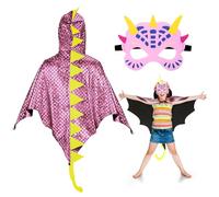 DKINY 2pz Costumi Dinosauro Bambini Rosa Mantello Pterosauro con Maschera per Ragazzo Ragazza Travestimento Halloween Carnevale Festa di Primavera Vacanze Costume