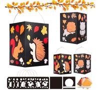 DKINY 4 Kit Fai da Te Lanterna Autunnale di Carta Riccio Scoiattolo Gufo Leone con Colla Lanterna Creativa per Bambini Autunno Halloween Attività Manuale