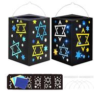 DKINY 4 Kit Fai Da Te Lanterne Hanukkah Lanterna di Carta Design Blu Giallo Esagramma con Colla Lanterna Creativa per Bambini Attività Manuale Hanukkah Festival Luci
