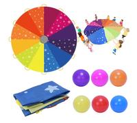 DKINY Arcobaleno Swing Cloth Kids 2,4m Paracadute Colorato Con 12 Palle e 12 Maniglie - Gioco di Movimento e Sport all'Aperto per Gruppi