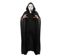 DKINY Maschera Ghostface con lingua e mantello nero, set per costume horror | Costume da fantasma, 2 pezzi, versatile, per Halloween, carnevale e cosplay, per adulti e ragazzi, spaventoso e divertente