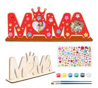 DKINY Portafoto MAMA fai da te in legno da colorare - Tempo libero creativo per i bambini - Cornice fai da te per Attività manuale in famiglia Festa di compleanno mamma