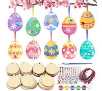 DKINY Set di 50 Uova di Pasqua in Legno per Bambini, Fai da Te, Dischi con Adesivo di Colore, Arte e Artigianato, Decorazione Pasquale, Regalo per Ragazzi