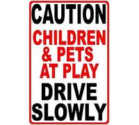 DKISEE Targa in metallo in alluminio con scritta "Caution Children & Pets at Play Drive Slowly", in metallo, con scritta "Neighbor Safety Speeds Slowly", 20,3 x 30,5 cm