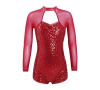 DKJAHSEK Body Ginnastica Artistica Body da ginnastica for bambini Ragazze Maglia Splice Manica lunga Backless Sparkle Paillettes Danza Unitard Bambini Che ballano Tuta(Red,8)