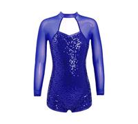 DKJAHSEK Body Ginnastica Artistica Body da ginnastica for bambini Ragazze Maglia Splice Manica lunga Backless Sparkle Paillettes Danza Unitard Bambini Che ballano Tuta(Blue,10)