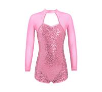 DKJAHSEK Body Ginnastica Artistica Body da ginnastica for bambini Ragazze Maglia Splice Manica lunga Backless Sparkle Paillettes Danza Unitard Bambini Che ballano Tuta(Pink,8)