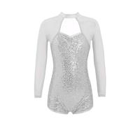 DKJAHSEK Body Ginnastica Artistica Body da ginnastica for bambini Ragazze Maglia Splice Manica lunga Backless Sparkle Paillettes Danza Unitard Bambini Che ballano Tuta(Silver,6)