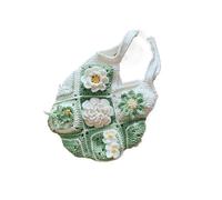 DKJAHSEK Borsa Uncinetto Fatta A Mano Borsa a tracolla da donna dal design originale, realizzata in filato all'uncinetto, realizzata a mano con fiori, casual, borsa da shopping da donna(Green)