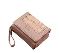 DKJAHSEK Portafoglio corto da donna alla moda, a quadri quadrati, grande capacità, con cerniera multi-carta, for, texture, a 3 pieghe, portamonete Per lo shopping, il lavoro, i viaggi(Khaki)