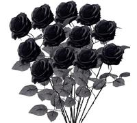 DKLQXCE Singola a Gambo Lungo Rosa Finte, 12 Pezzi Fiori Artificiali Rose di Seta, Bouquet di Fiori di Rose di Seta Nere Artificiali Giardino Partito Decorazioni Floreali per Feste in Giardino