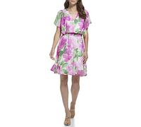 DKNY Abito da Donna a Portafoglio Finto, Crema/Lampone, 48