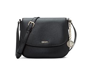 DKNY Bryant Park Small Leather Saddle Crossbody Bag, Donna, Nero/Oro, Taglia Unica