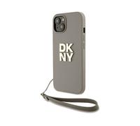 DKNY Cinturino da polso, logo in metallo CUSTODIA CON CORDINO per Apple iPhone 15 Plus, Beige