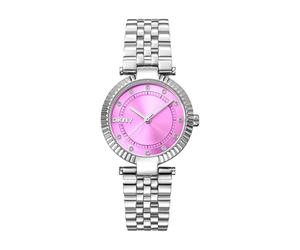 DKNY DK1L042M0045 Essential Glitz Watch Set orologio da donna con cinturino per gioielli, cassa in acciaio inox color argento, quadrante rosa Sunray, indici di cristallo