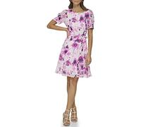 DKNY Donna Manica Corta a Sbuffo Cravatta in Vita, Crema/Lampone, 46