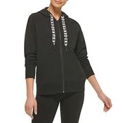 DKNY Felpa con Cappuccio da Donna con Coulisse e Logo, Felpa Activewear, Nero, Large