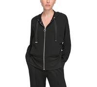 DKNY Felpa con Zip Intera Greenwich Cappuccio, Nero, S Donna