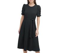 DKNY Jewel Neck Scuba Crepe Dress Vestito, Logo Nero/Argento, 48 Donna