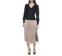 DKNY L/S Mix Media V NCK Felpa, Nero, XXS Donna