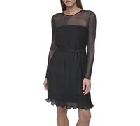 DKNY L/S Pleated A-Line Dress NAN, Nero, 42 Donna
