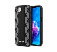 DKNY Leather Checkered Mono Pattern CUSTODIA per Apple iPhone 16e, Nero
