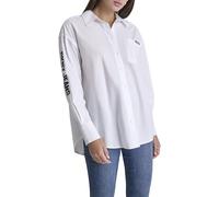 DKNY Long Sleeve Button Down Embroidered Shirt Maglietta, Bianco e Nero, M Donna