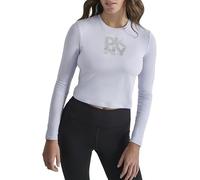 DKNY Maglietta da Donna a Maniche Lunghe con Logo Stacked Textured, Rain/Silver, M