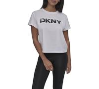 DKNY Ombre Sequin Logo Cropped Short Sleeve Tee T-Shirt, Bianco e Canna di Fucile, XS Donna