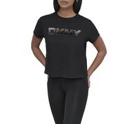 DKNY Ombre Sequin Logo Cropped Short Sleeve Tee T-Shirt, Nero e Canna di Fucile, S Donna
