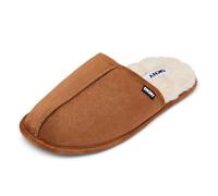 DKNY Pantofole da uomo, comode, in pelle scamosciata, con calda fodera in pelliccia sintetica, morbide e traspiranti, disponibili in nero, grigio, marrone chiaro e blu navy, Suola nera marrone chiaro