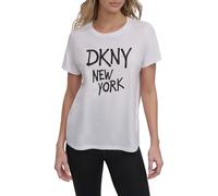 DKNY Rhinestone Graffiti Short Sleeve Relaxed Fit Crew Neck Tee T-Shirt, Bianco e Nero, S Donna