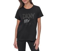 DKNY Rhinestone Graffiti Short Sleeve Relaxed Fit Crew Neck Tee T-Shirt, Nero, S Donna